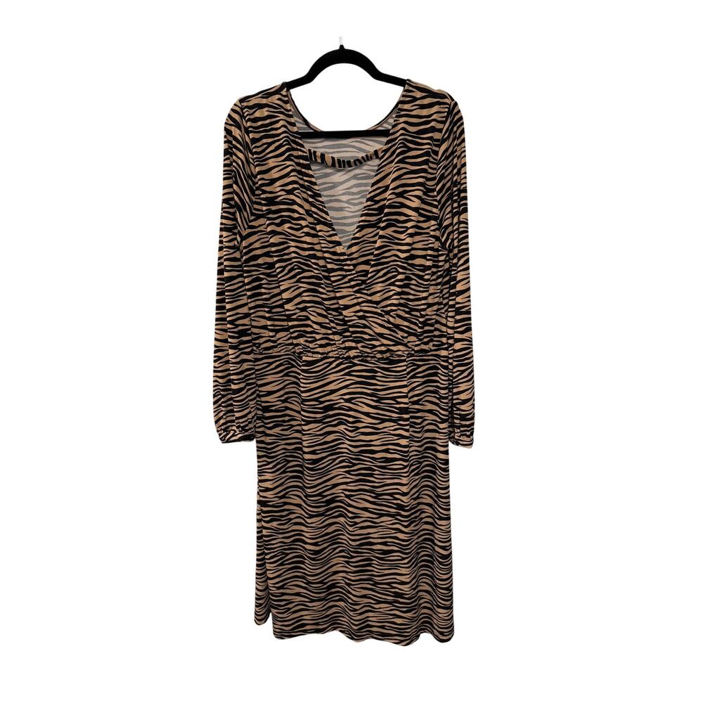 Ann Taylor Loft 14 Animal Print Long Sleeve Midi Dress Tiger Stripes Brown NEW! - Picture 3 of 10